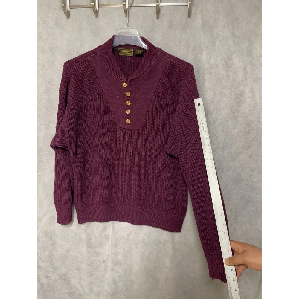 VTG Eddie Bauer Sweater Men L Maroon Chunky‎ Knit Henley Pullover Heavy Nordic - Picture 6 of 10